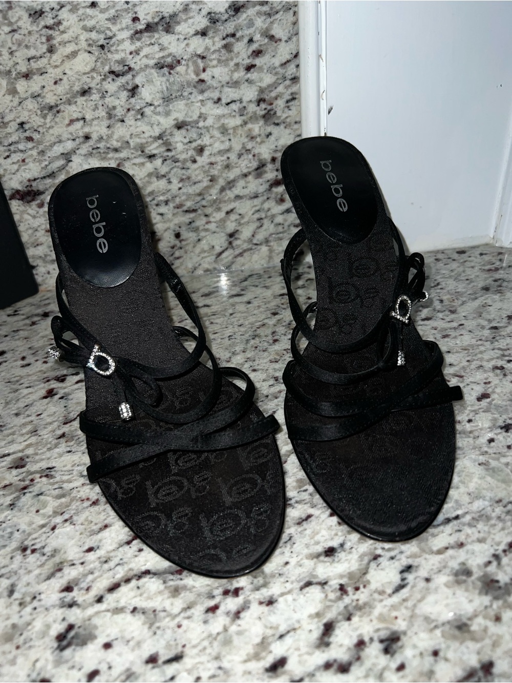 Bebe Black Strappy Heels